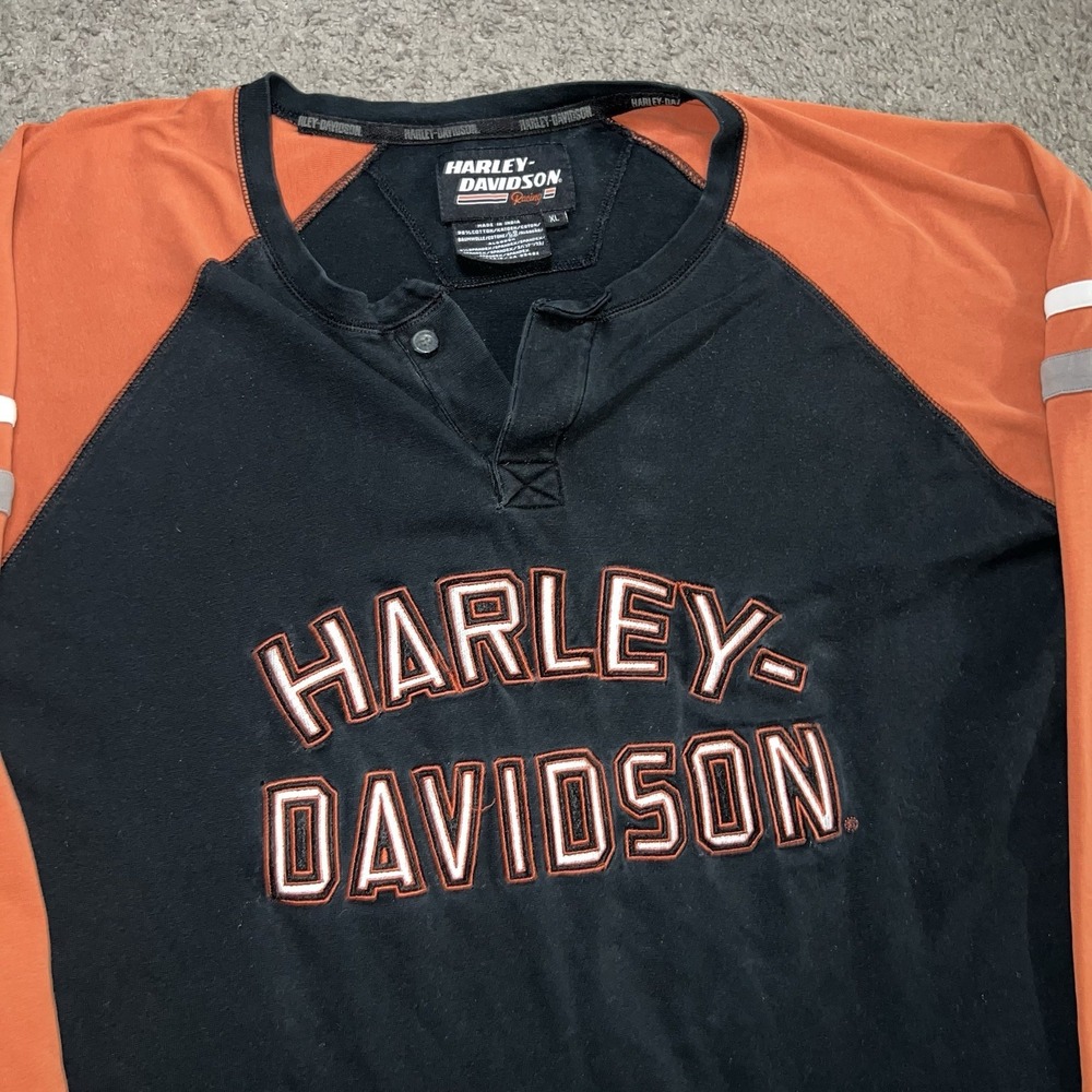 Vintage 90s Harley-Davidson V-Twin Power Embroidered Henley Biker Shirt XL